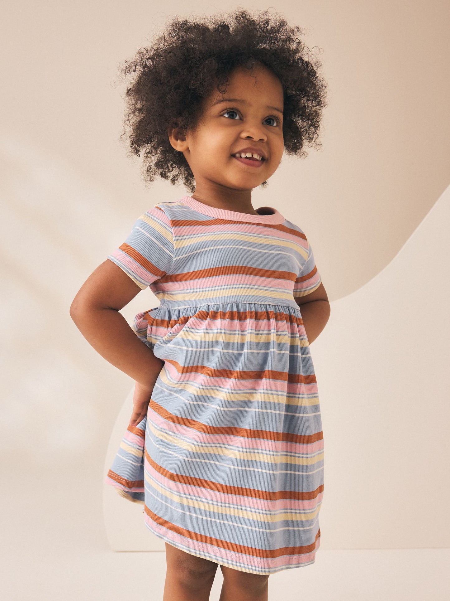 Blue Pink Stripe Short Sleeve Ribbed Dress (3mths-7yrs) image 2