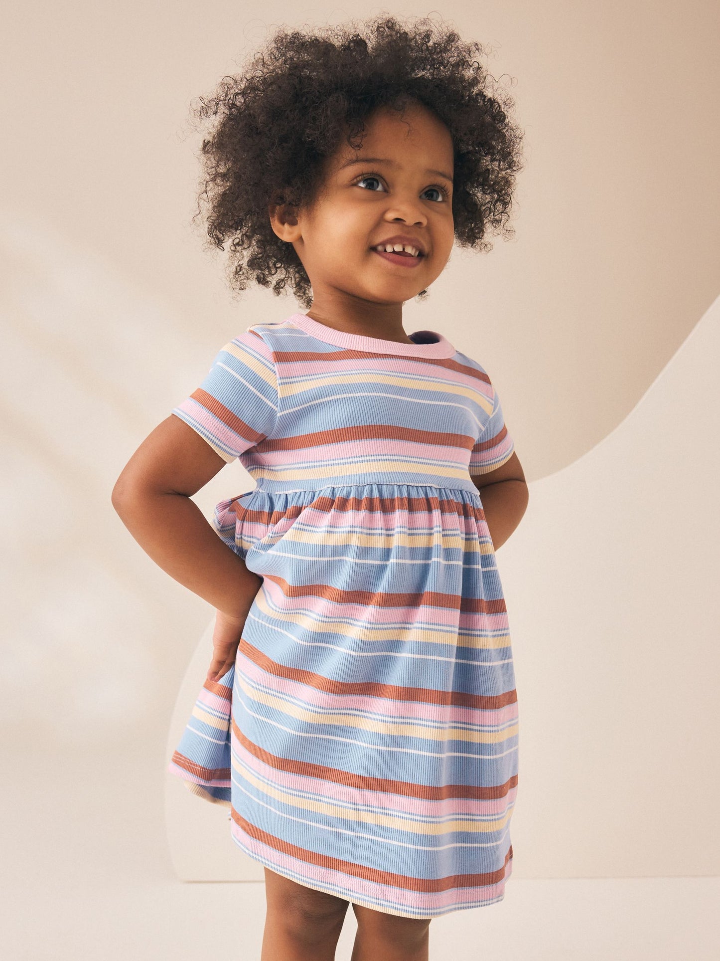 Blue Pink Stripe Short Sleeve Ribbed Dress (3mths-7yrs) image 2