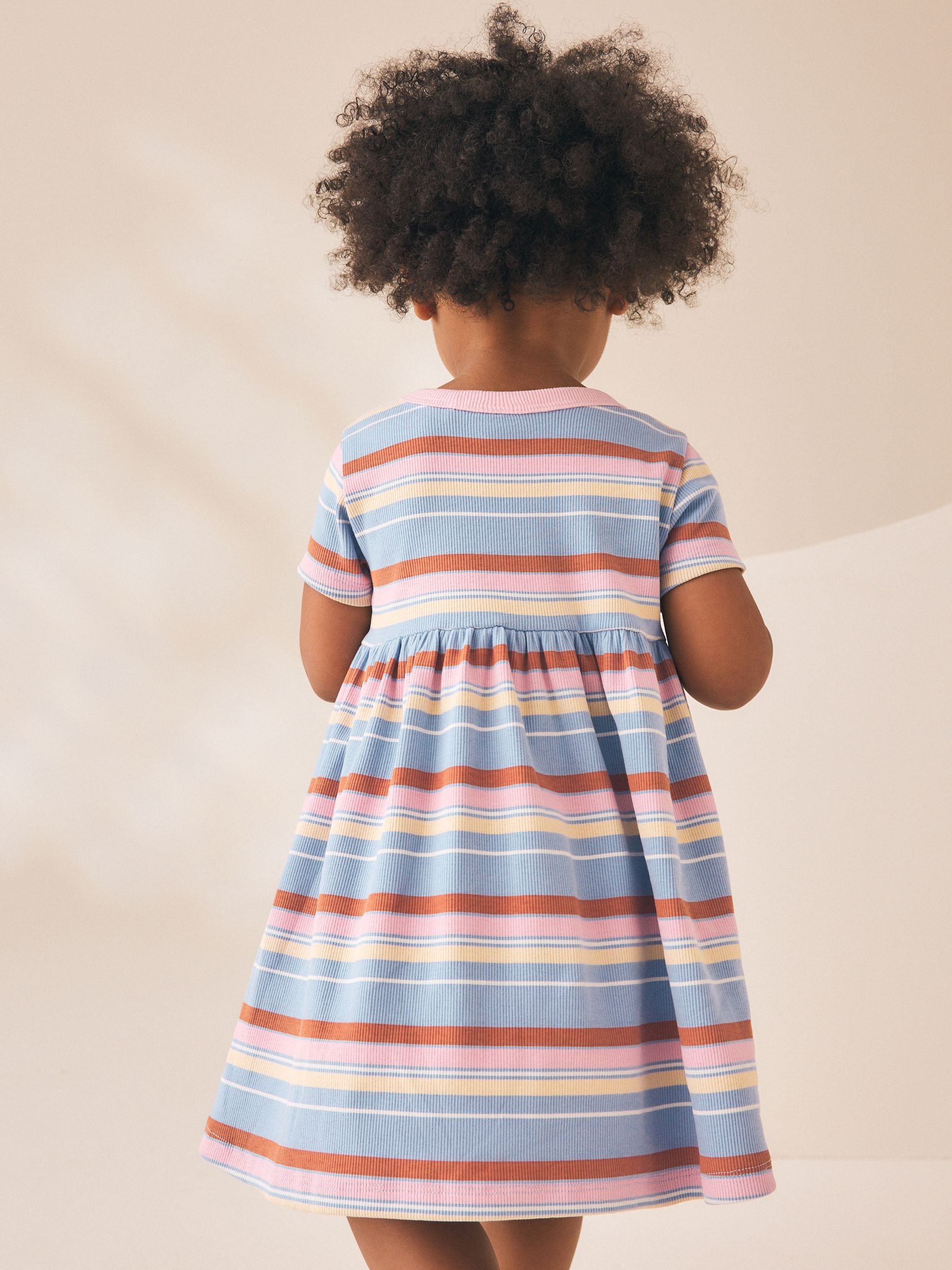 Blue Pink Stripe Short Sleeve Ribbed Dress (3mths-7yrs) image 3