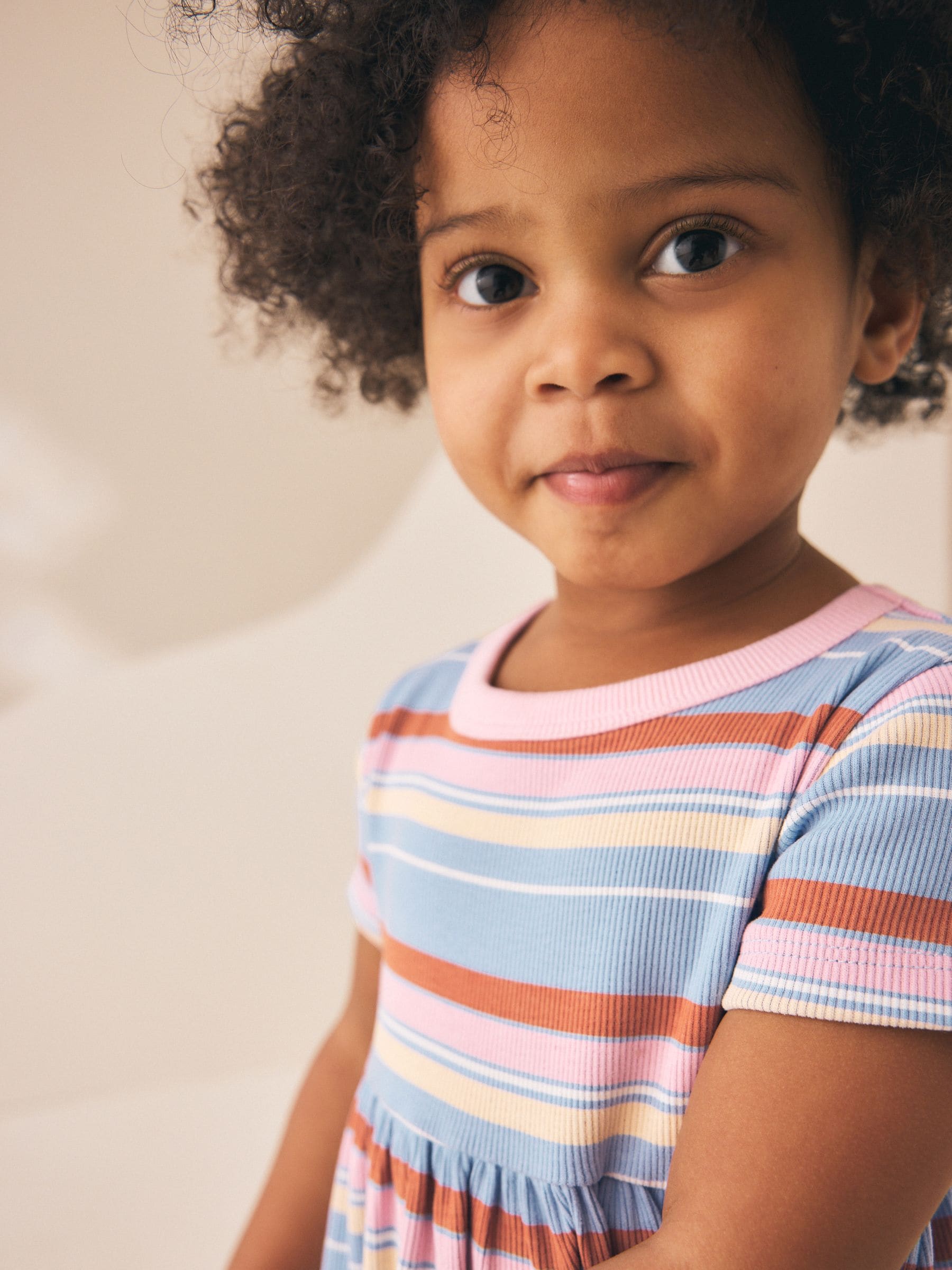 Blue Pink Stripe Short Sleeve Ribbed Dress (3mths-7yrs) image 4