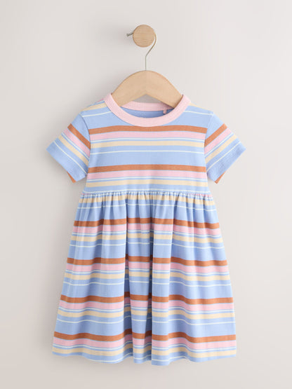 Blue Pink Stripe Short Sleeve Ribbed Dress (3mths-7yrs) image 5