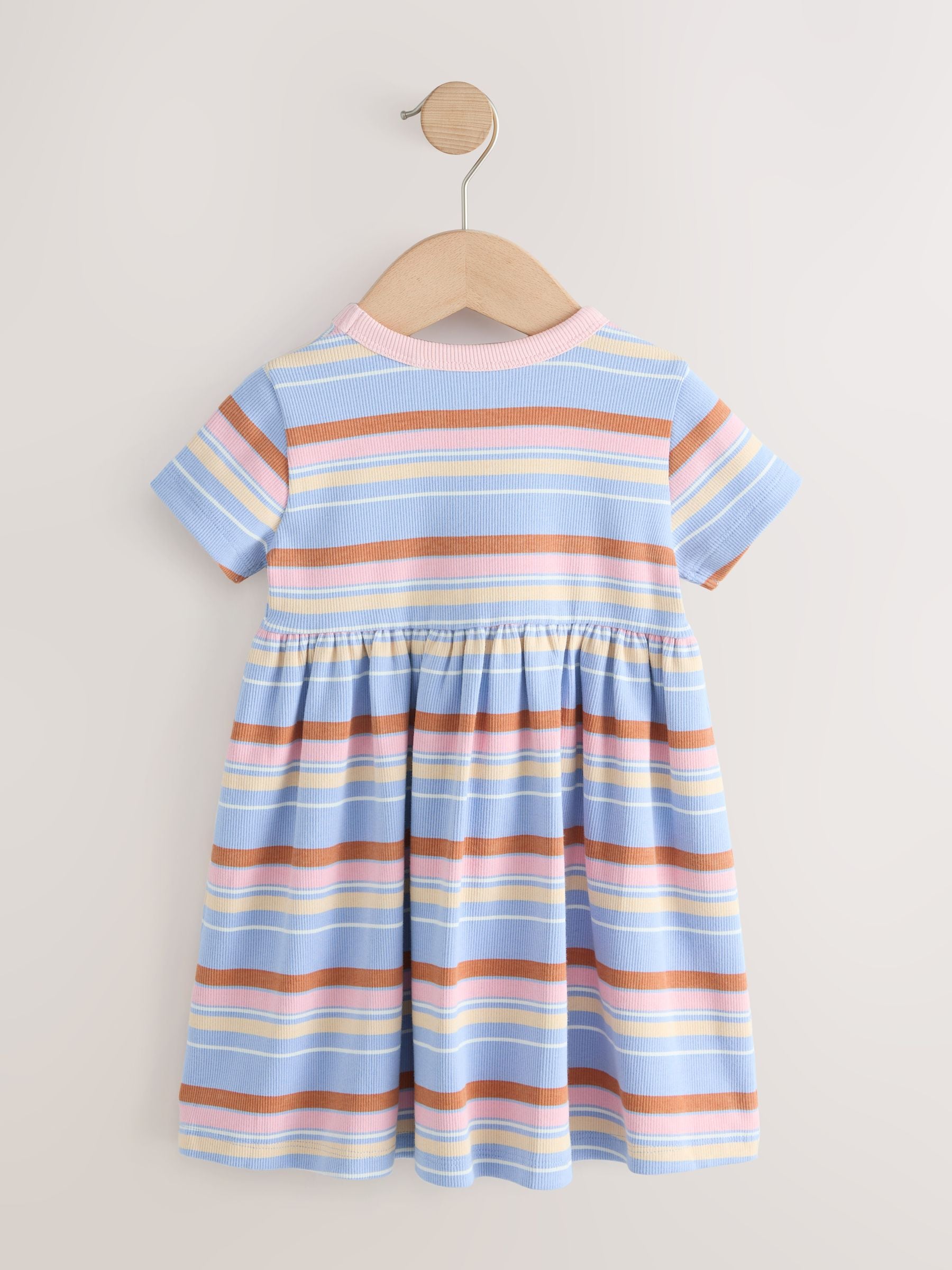 Blue Pink Stripe Short Sleeve Ribbed Dress (3mths-7yrs) image 6