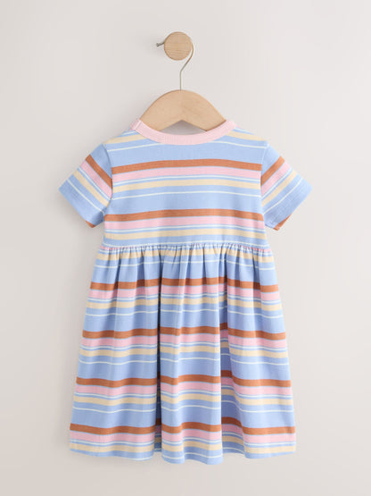 Blue Pink Stripe Short Sleeve Ribbed Dress (3mths-7yrs) image 6