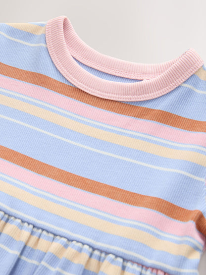 Blue Pink Stripe Short Sleeve Ribbed Dress (3mths-7yrs) image 8