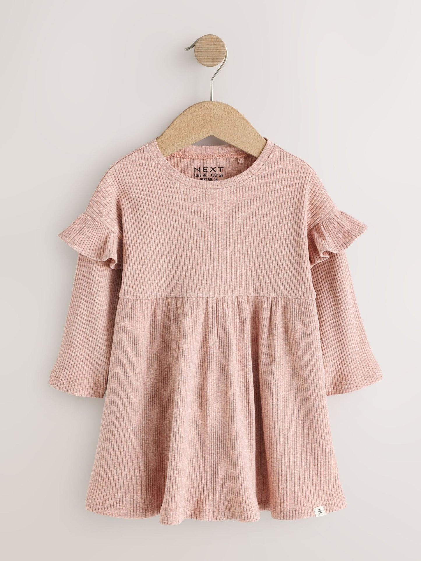 Dsiney Kidz - Neutral Stripe/Pale Pink Long Sleeve Frill Sleeve Ribbed Dresses 2 Pack (3mths-7yrs) image 7