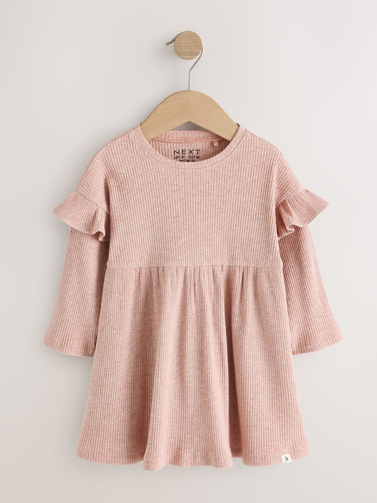 Dsiney Kidz - Neutral Stripe/Pale Pink Long Sleeve Frill Sleeve Ribbed Dresses 2 Pack (3mths-7yrs) image 7