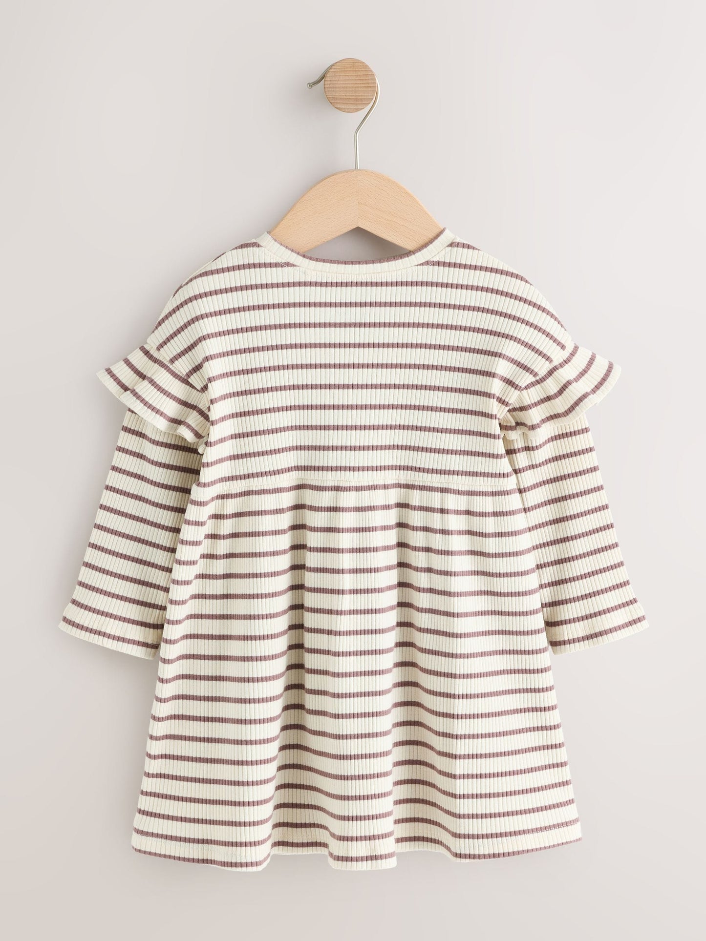 Dsiney Kidz - Neutral Stripe/Pale Pink Long Sleeve Frill Sleeve Ribbed Dresses 2 Pack (3mths-7yrs) image 8