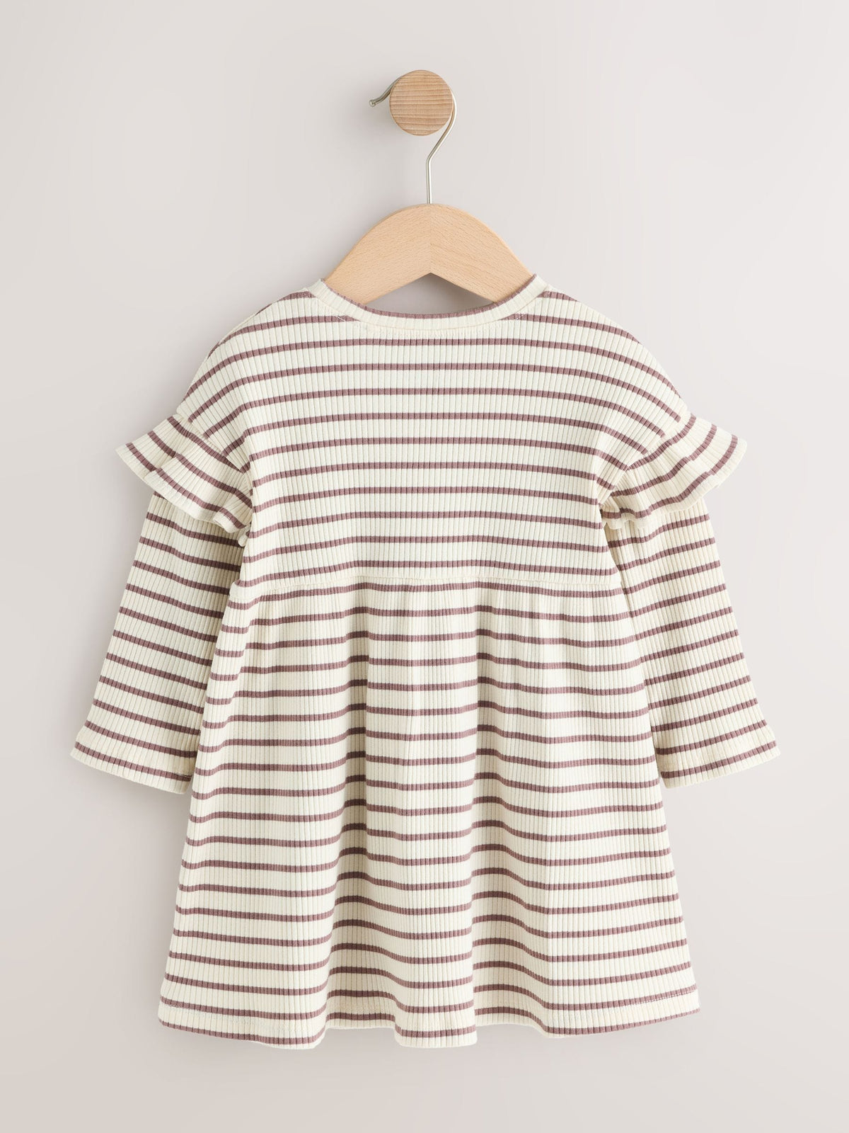 Dsiney Kidz - Neutral Stripe/Pale Pink Long Sleeve Frill Sleeve Ribbed Dresses 2 Pack (3mths-7yrs) image 8