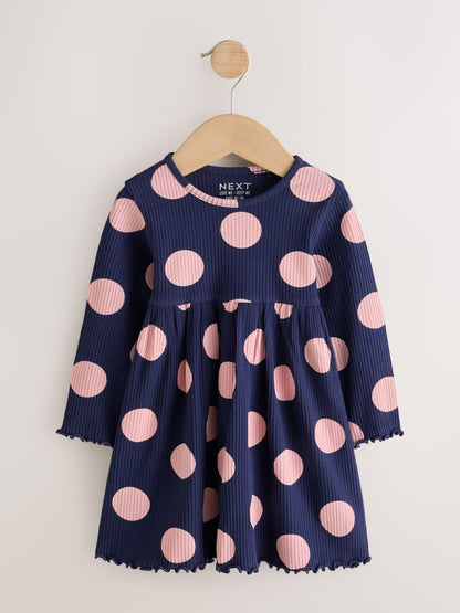 Dsiney Kidz - Green Stripe/Navy Spot/Red Stripe Long Sleeve Ribbed Dresses 3 Pack (3mths-7yrs) image 3