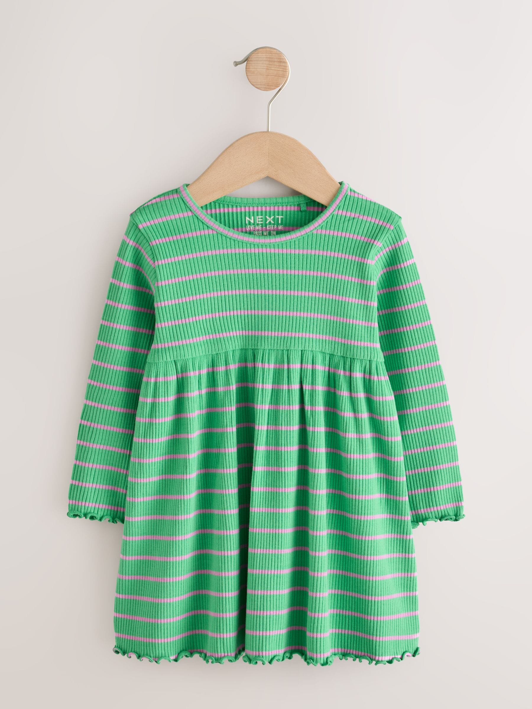 Dsiney Kidz - Green Stripe/Navy Spot/Red Stripe Long Sleeve Ribbed Dresses 3 Pack (3mths-7yrs) image 4