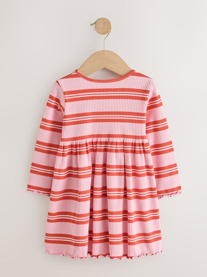 Dsiney Kidz - Green Stripe/Navy Spot/Red Stripe Long Sleeve Ribbed Dresses 3 Pack (3mths-7yrs) image 5