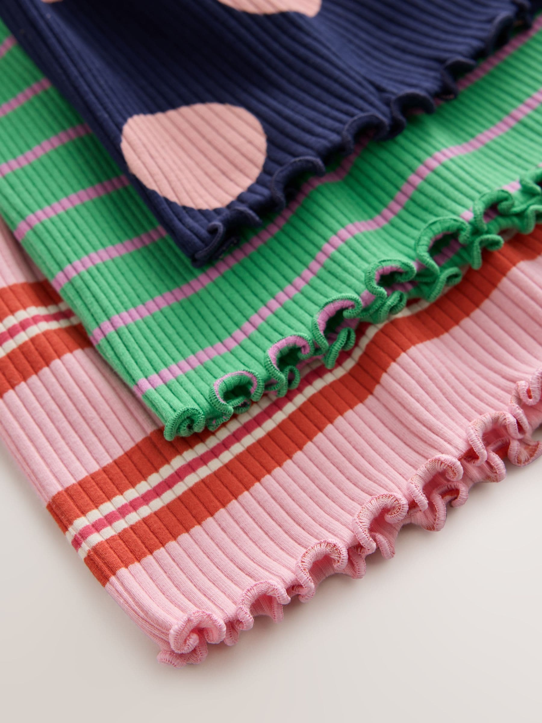 Dsiney Kidz - Green Stripe/Navy Spot/Red Stripe Long Sleeve Ribbed Dresses 3 Pack (3mths-7yrs) image 7