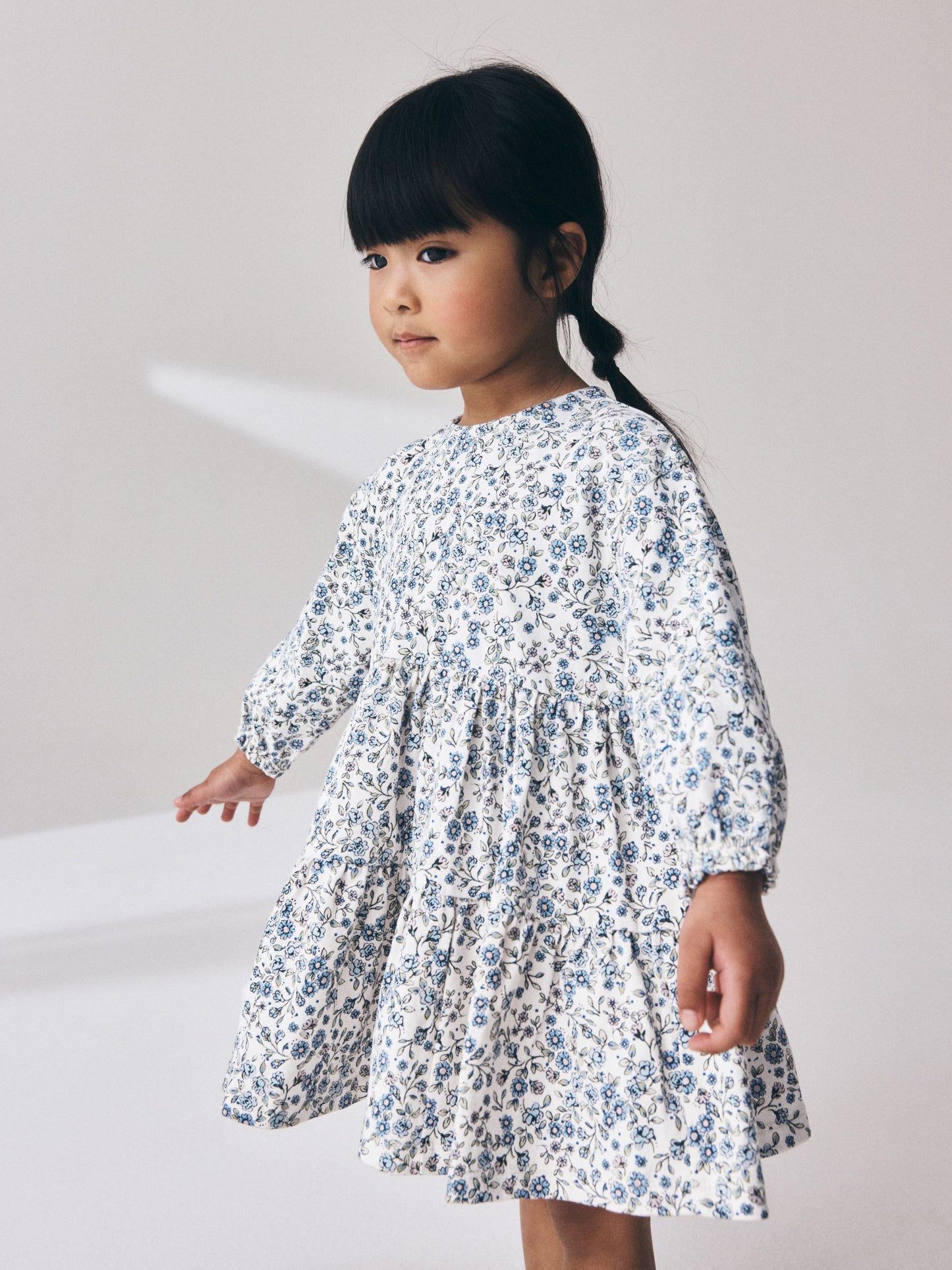 Ecru Blue Ditsy Long Sleeve Tiered Dress (3mths-7yrs) image 1