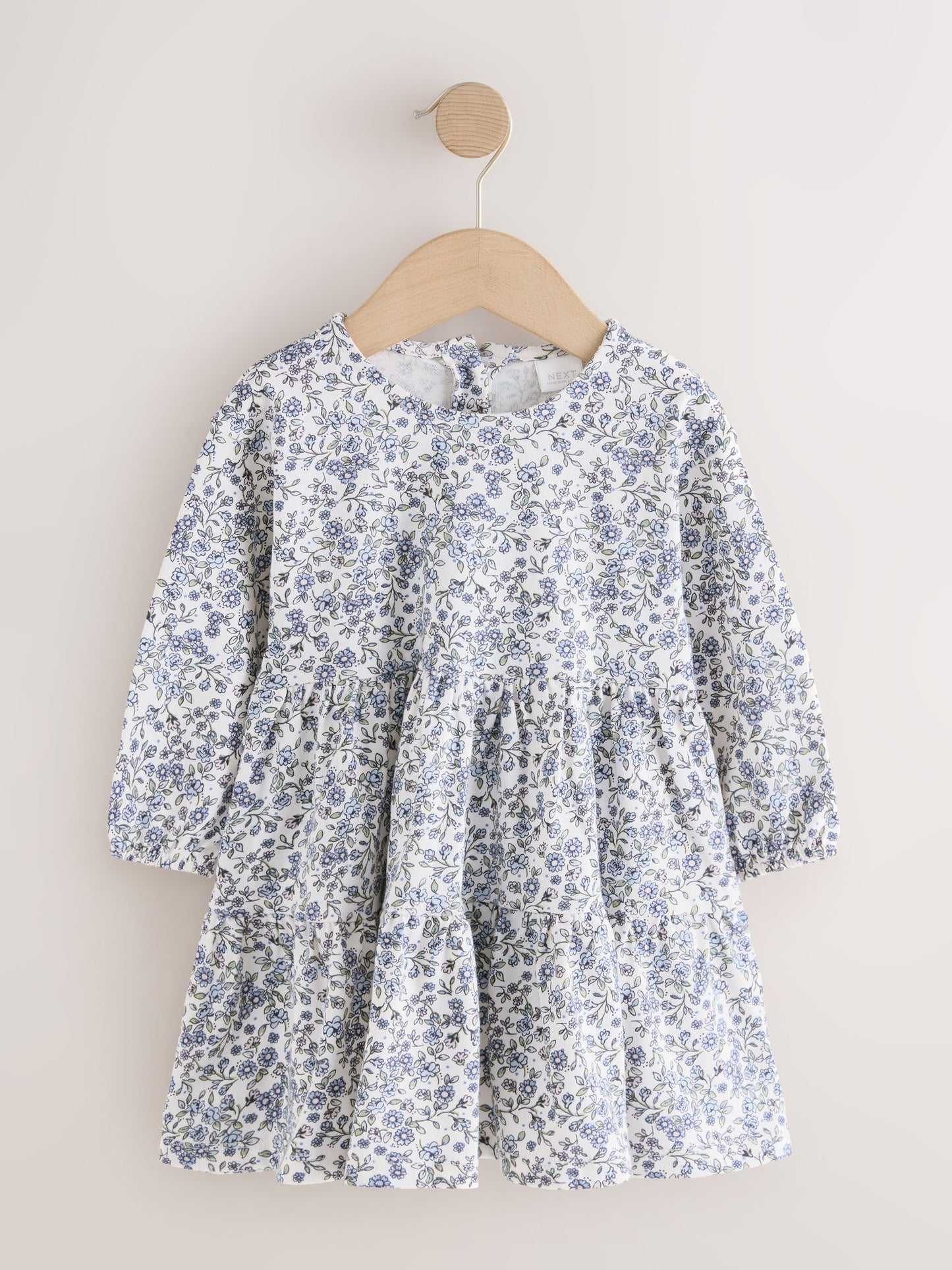 Ecru Blue Ditsy Long Sleeve Tiered Dress (3mths-7yrs) image 6