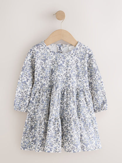 Ecru Blue Ditsy Long Sleeve Tiered Dress (3mths-7yrs) image 6