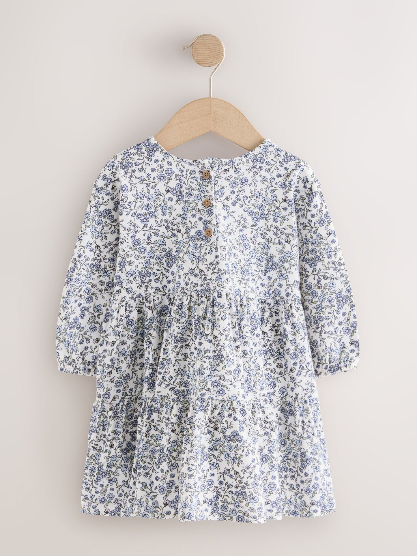 Ecru Blue Ditsy Long Sleeve Tiered Dress (3mths-7yrs) image 7