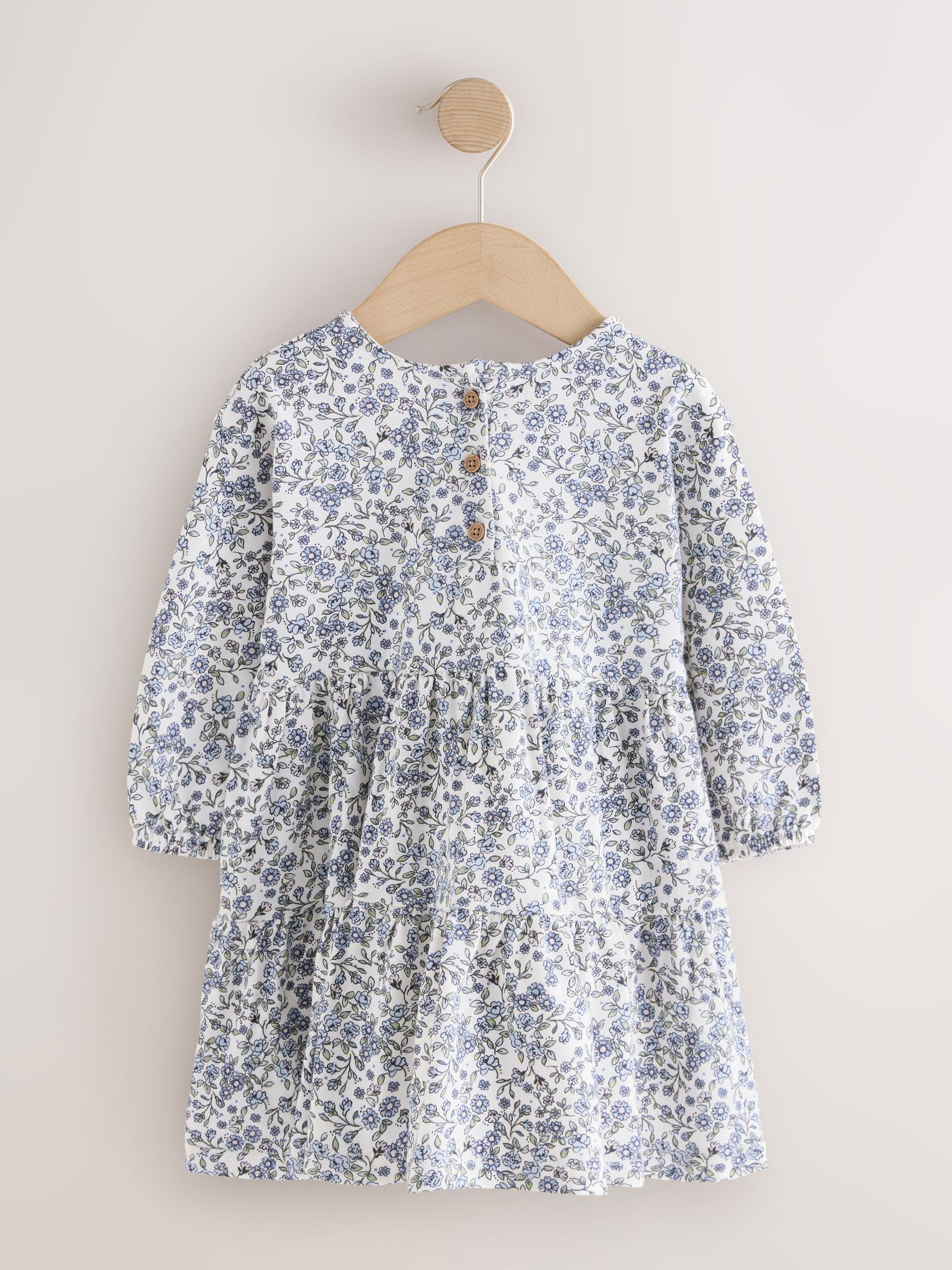 Ecru Blue Ditsy Long Sleeve Tiered Dress (3mths-7yrs) image 7