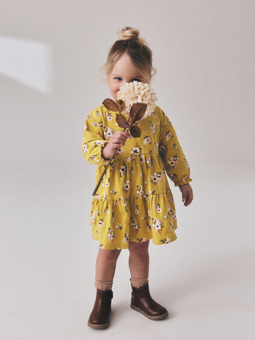 Dsiney Kidz - Ochre Yellow Floral Long Sleeve Tiered Dress (3mths-7yrs) image 1