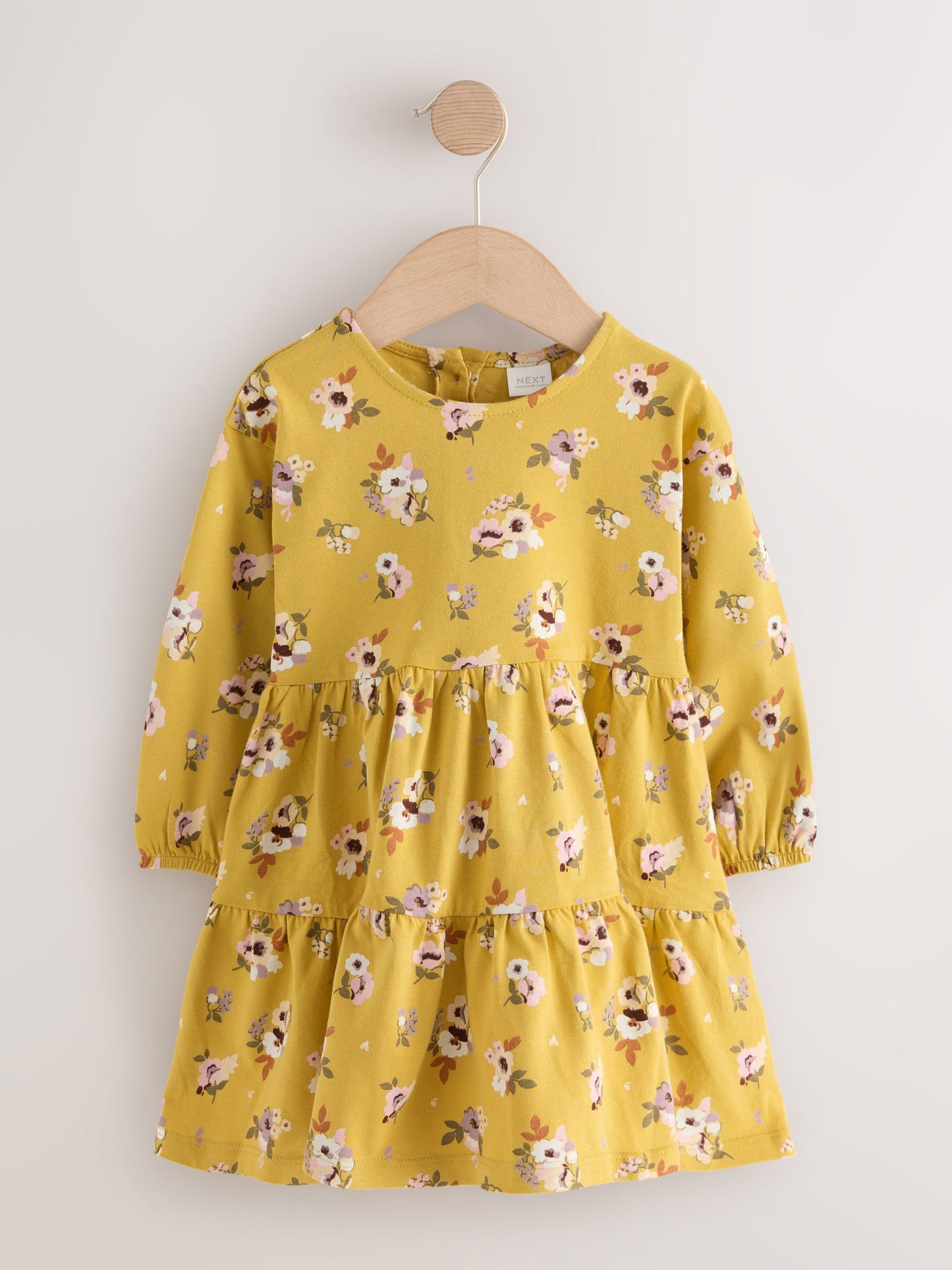 Ochre Yellow Floral Long Sleeve Tiered Dress (3mths-7yrs) image 5