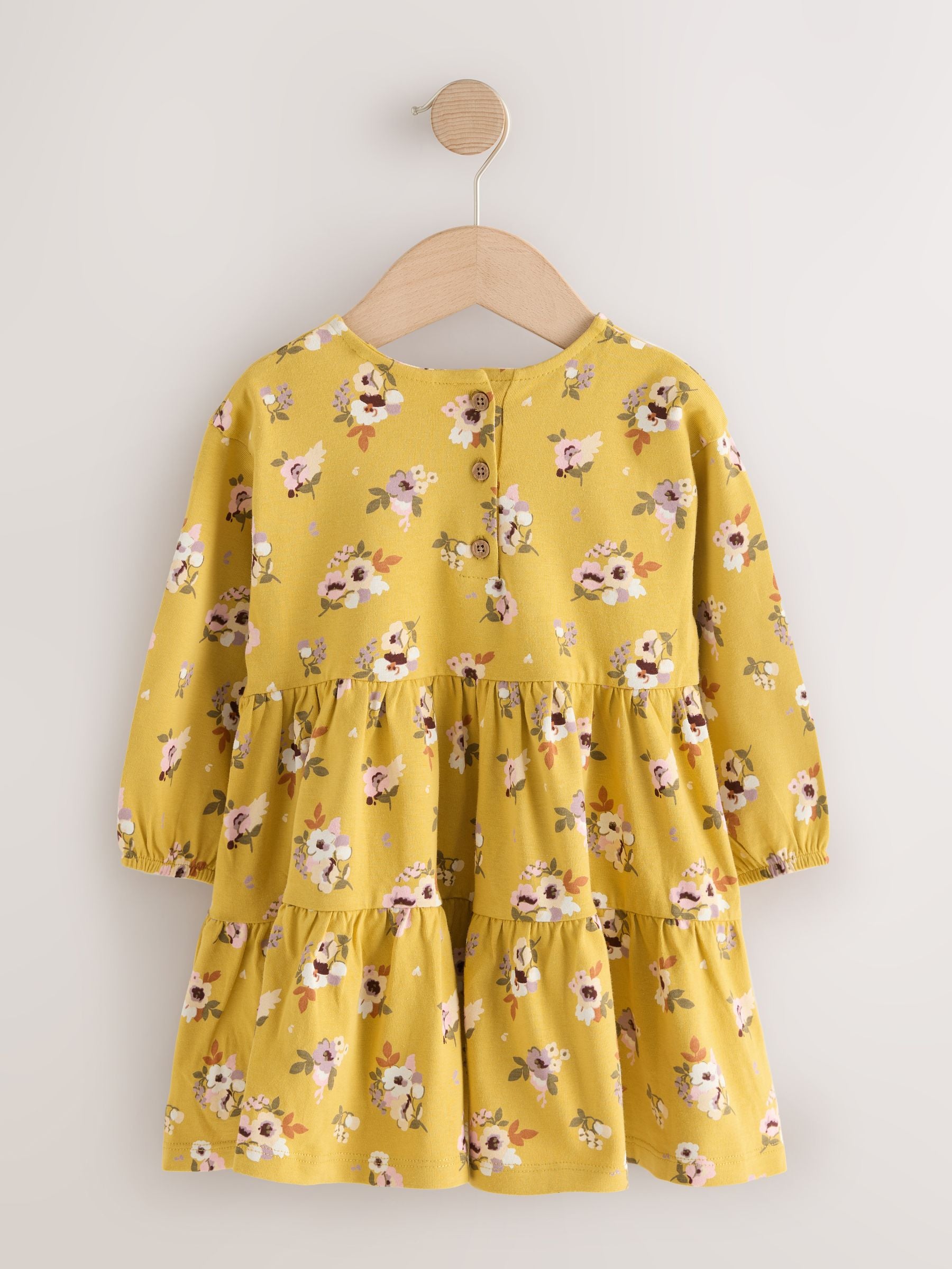 Ochre Yellow Floral Long Sleeve Tiered Dress (3mths-7yrs) image 6