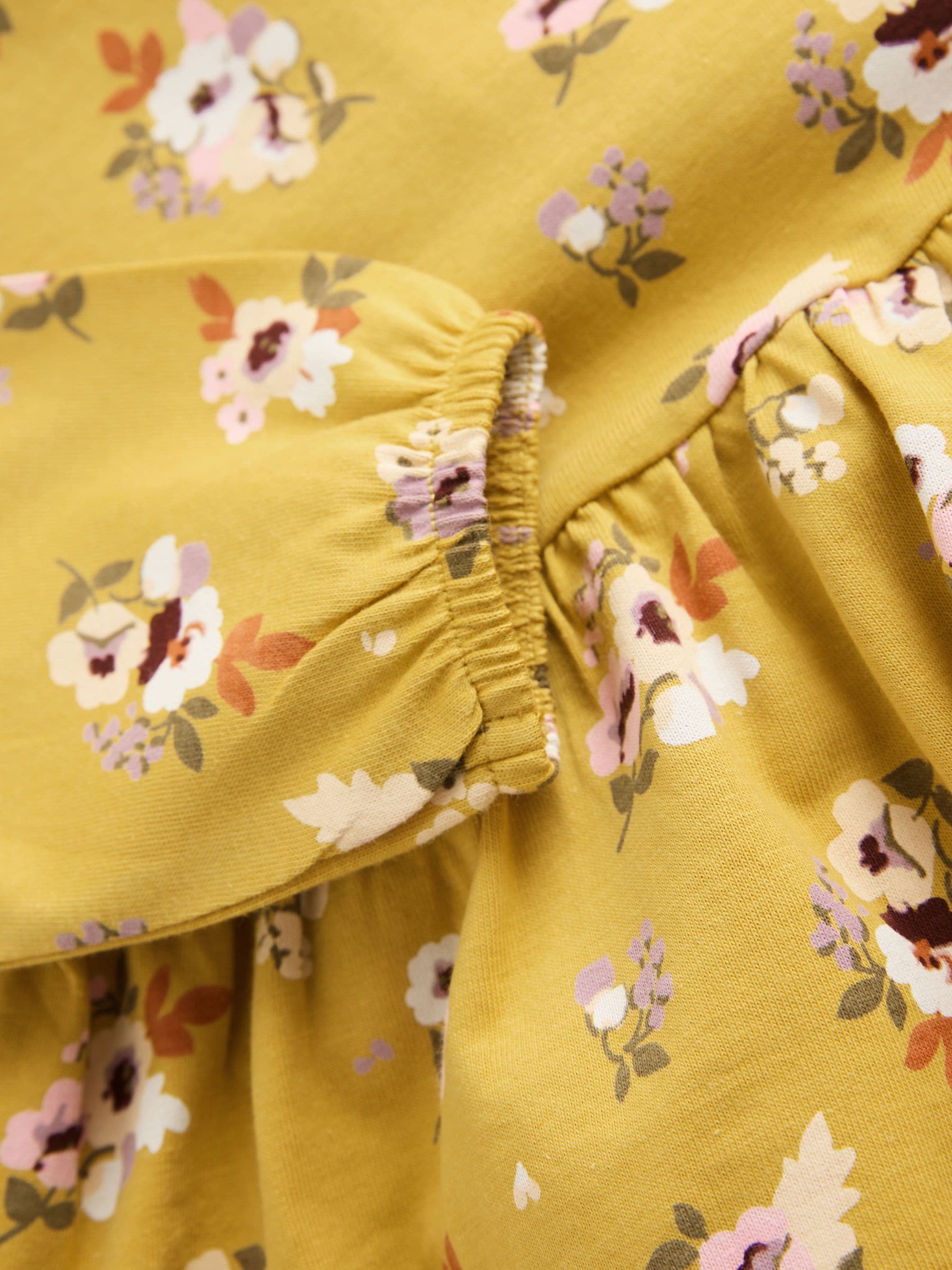 Ochre Yellow Floral Long Sleeve Tiered Dress (3mths-7yrs) image 7