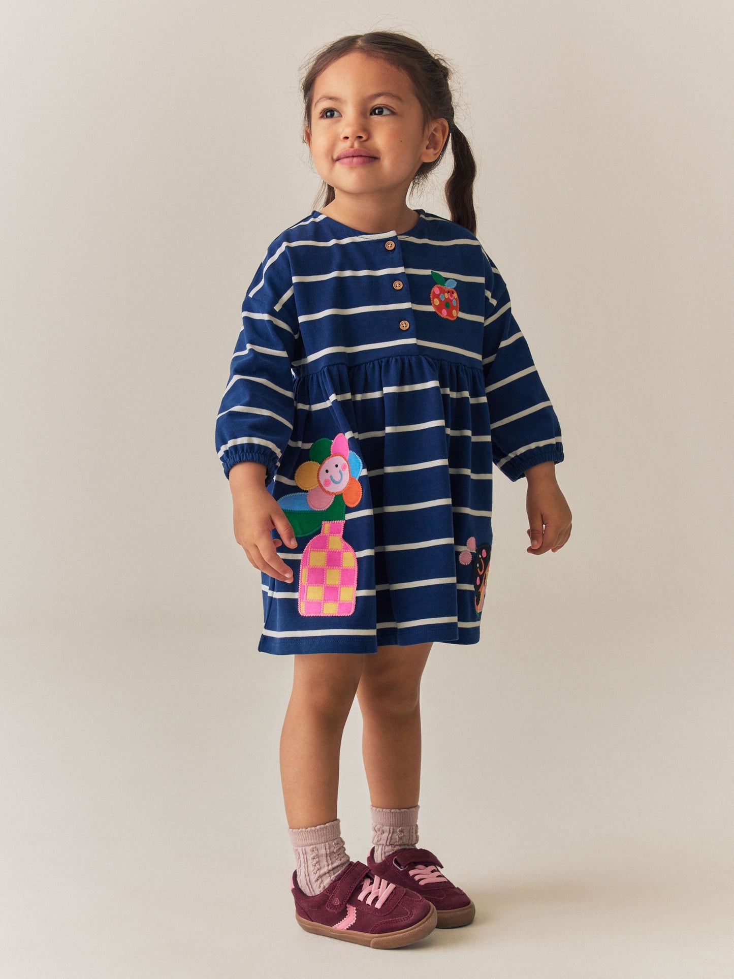 Dsiney Kidz - Navy Stripe Ladybird Long Sleeve Jersey Dress (3mths-7yrs) image 1