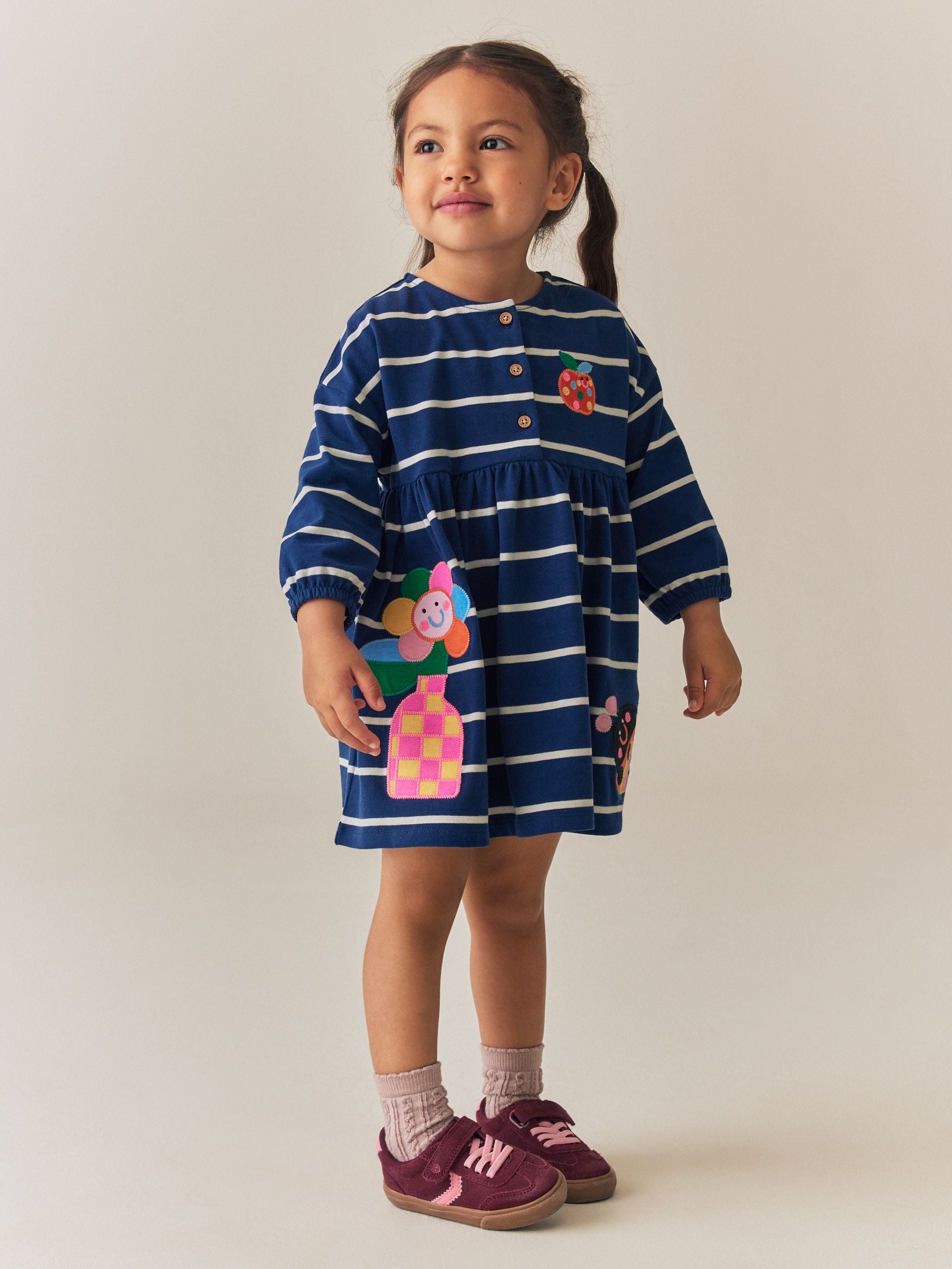 Dsiney Kidz - Navy Stripe Ladybird Long Sleeve Jersey Dress (3mths-7yrs) image 1