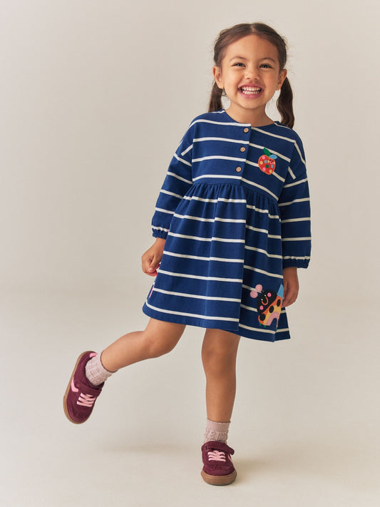 Dsiney Kidz - Navy Stripe Ladybird Long Sleeve Jersey Dress (3mths-7yrs) image 2