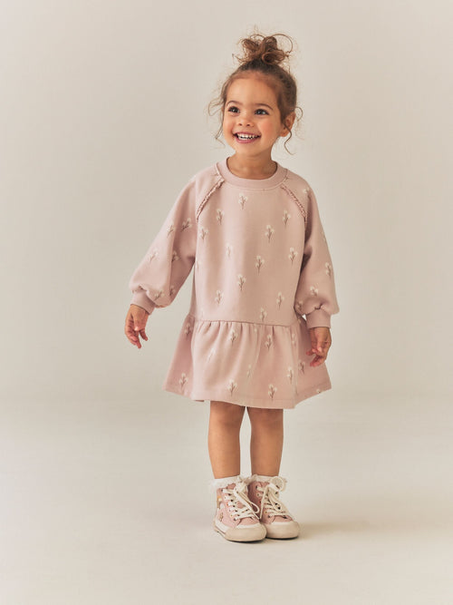 Dsiney Kidz - Cream Pink Ditsy Floral Long Sleeve Sweat Dress (3mths-7yrs) image 1