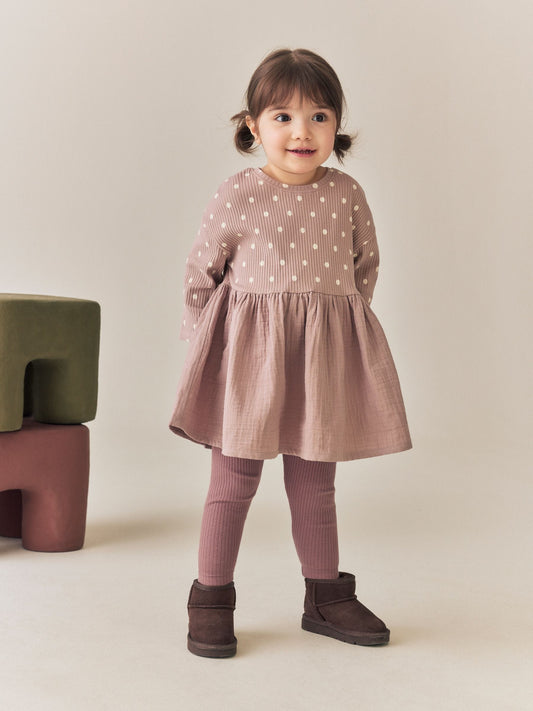 Dsiney Kidz - Brown Spot Long Sleeve Jersey Dress and Leggings Set (3mths-7yrs) image 1