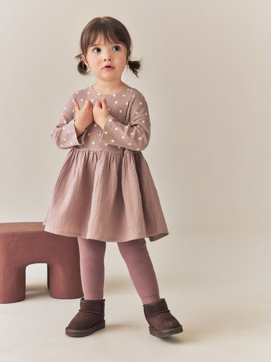 Dsiney Kidz - Brown Spot Long Sleeve Jersey Dress and Leggings Set (3mths-7yrs) image 2