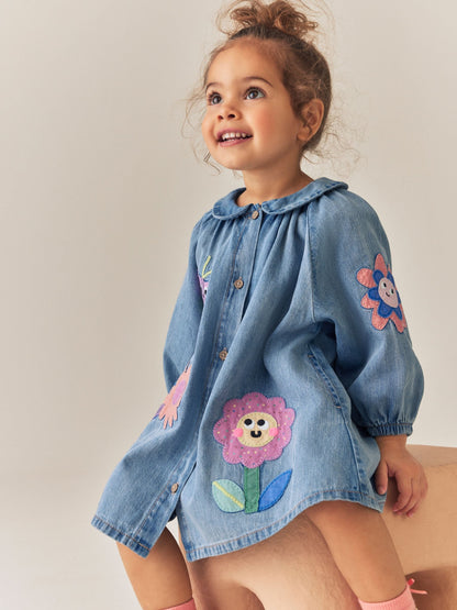 Dsiney Kidz - Blue Denim Long Sleeve Dress (3mths-8yrs) image 3