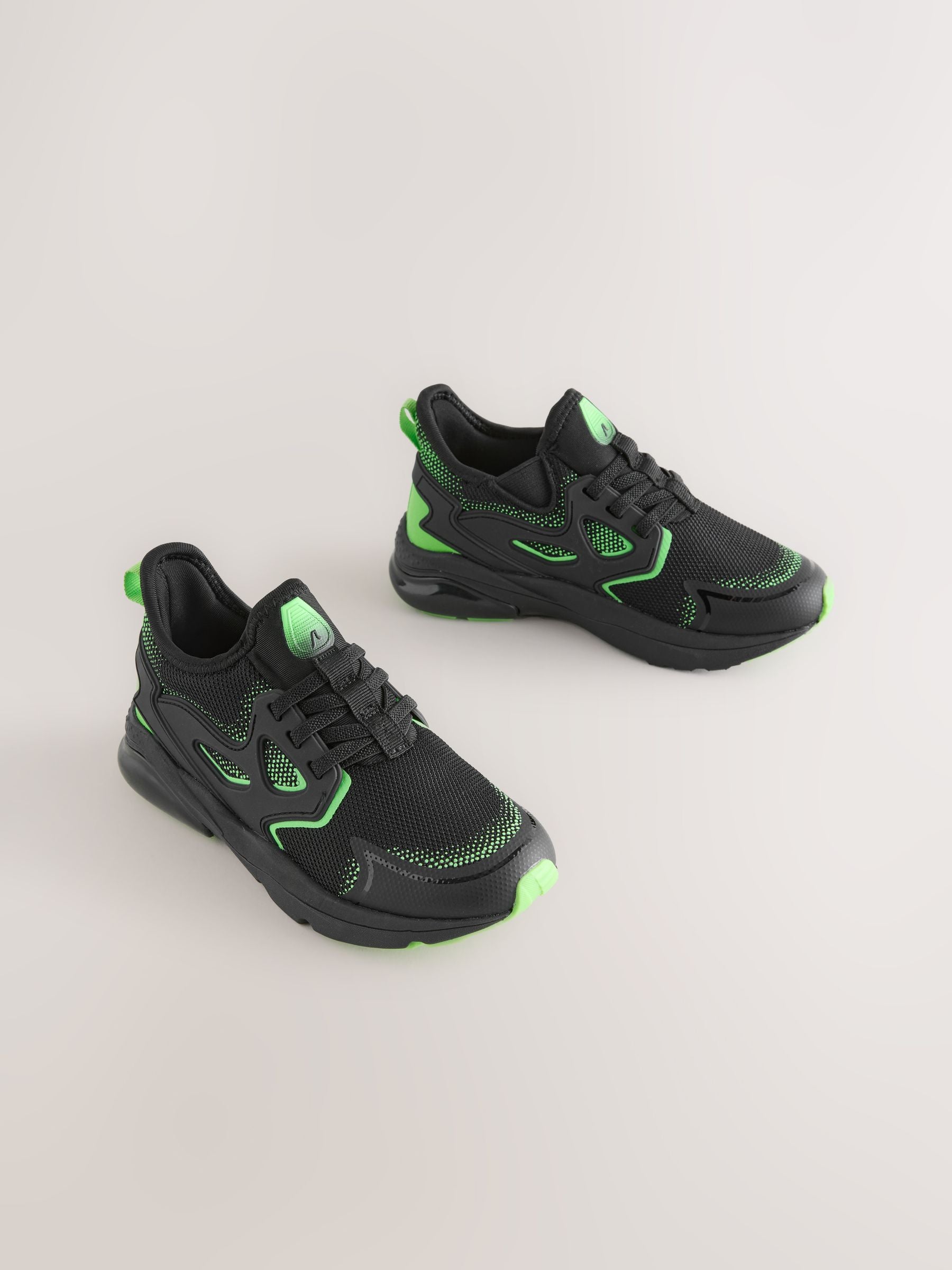Black/Green Standard Fit (F) Elastic Lace Trainers image 1