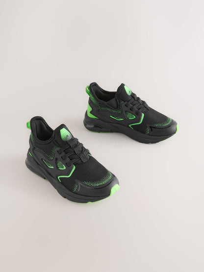 Black/Green Standard Fit (F) Elastic Lace Trainers image 1