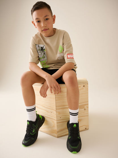 Black/Green Standard Fit (F) Elastic Lace Trainers image 2