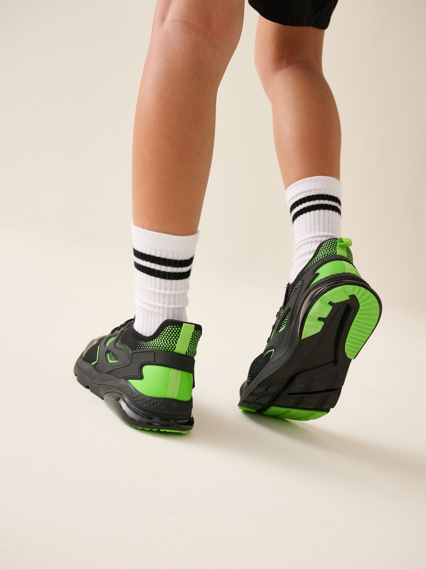 Black/Green Standard Fit (F) Elastic Lace Trainers image 5