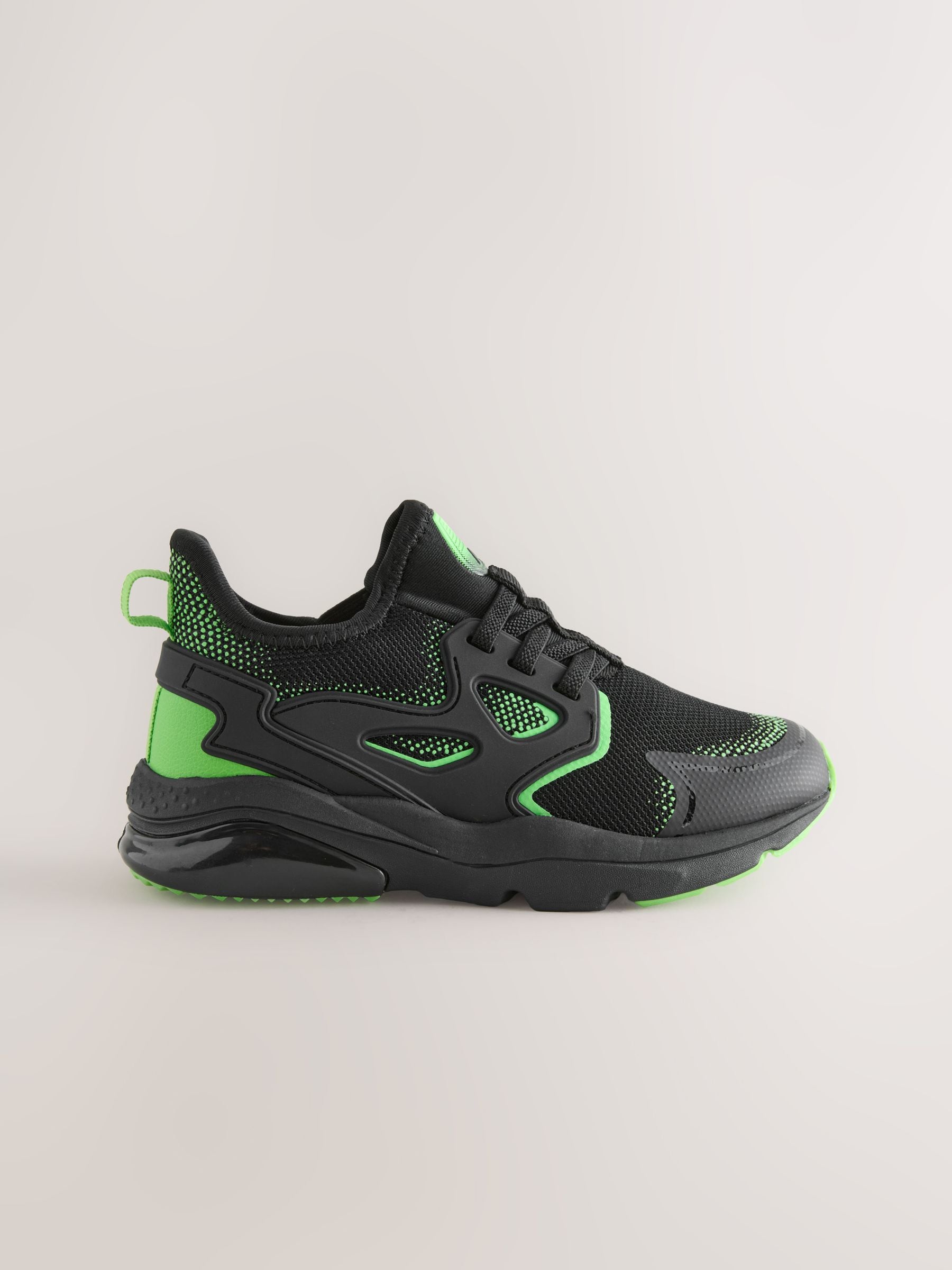 Black/Green Standard Fit (F) Elastic Lace Trainers image 6
