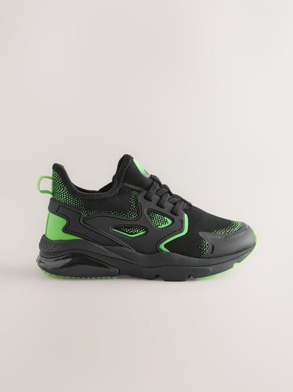 Black/Green Standard Fit (F) Elastic Lace Trainers image 6