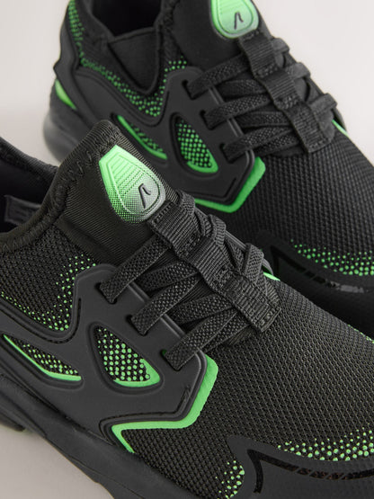 Black/Green Standard Fit (F) Elastic Lace Trainers image 7
