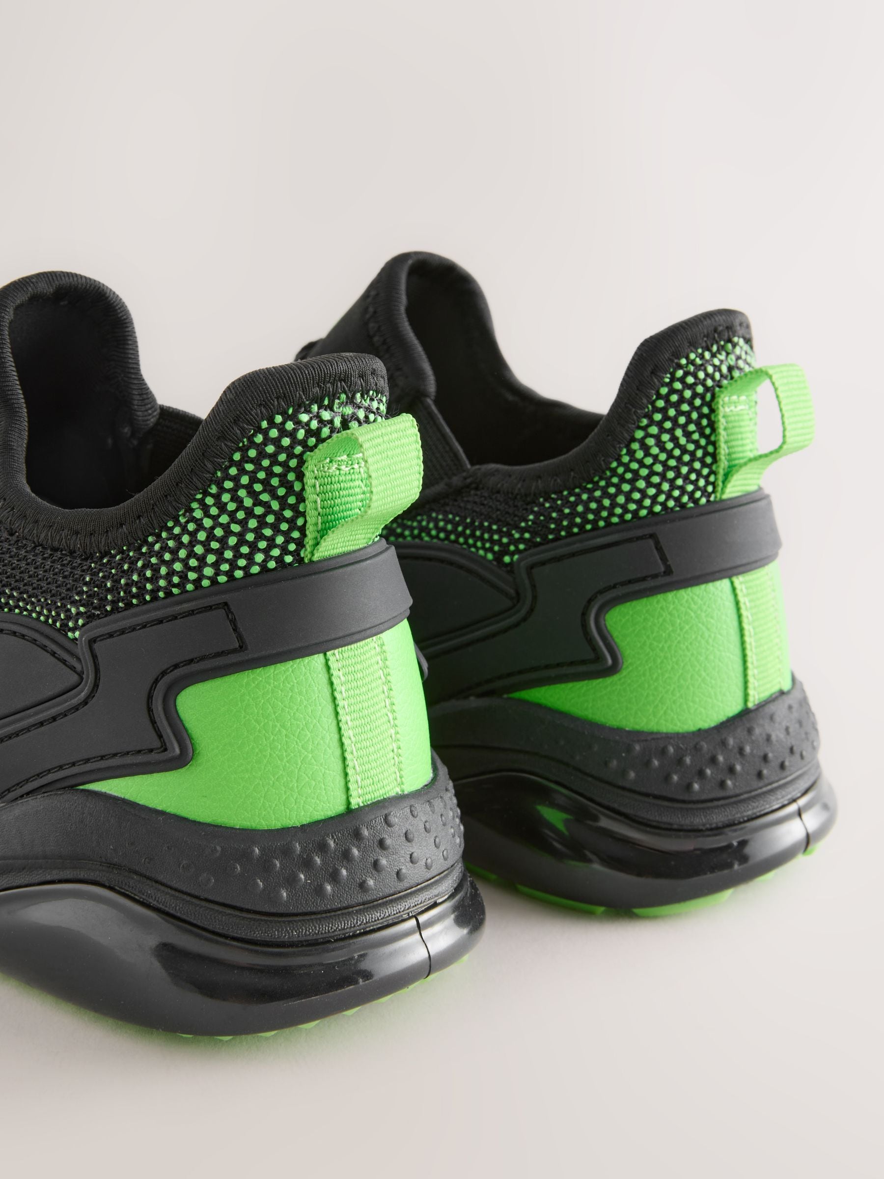Black/Green Standard Fit (F) Elastic Lace Trainers image 8