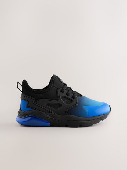 Black Blue Ombre Wide Fit (G) Elastic Lace Trainers image 2