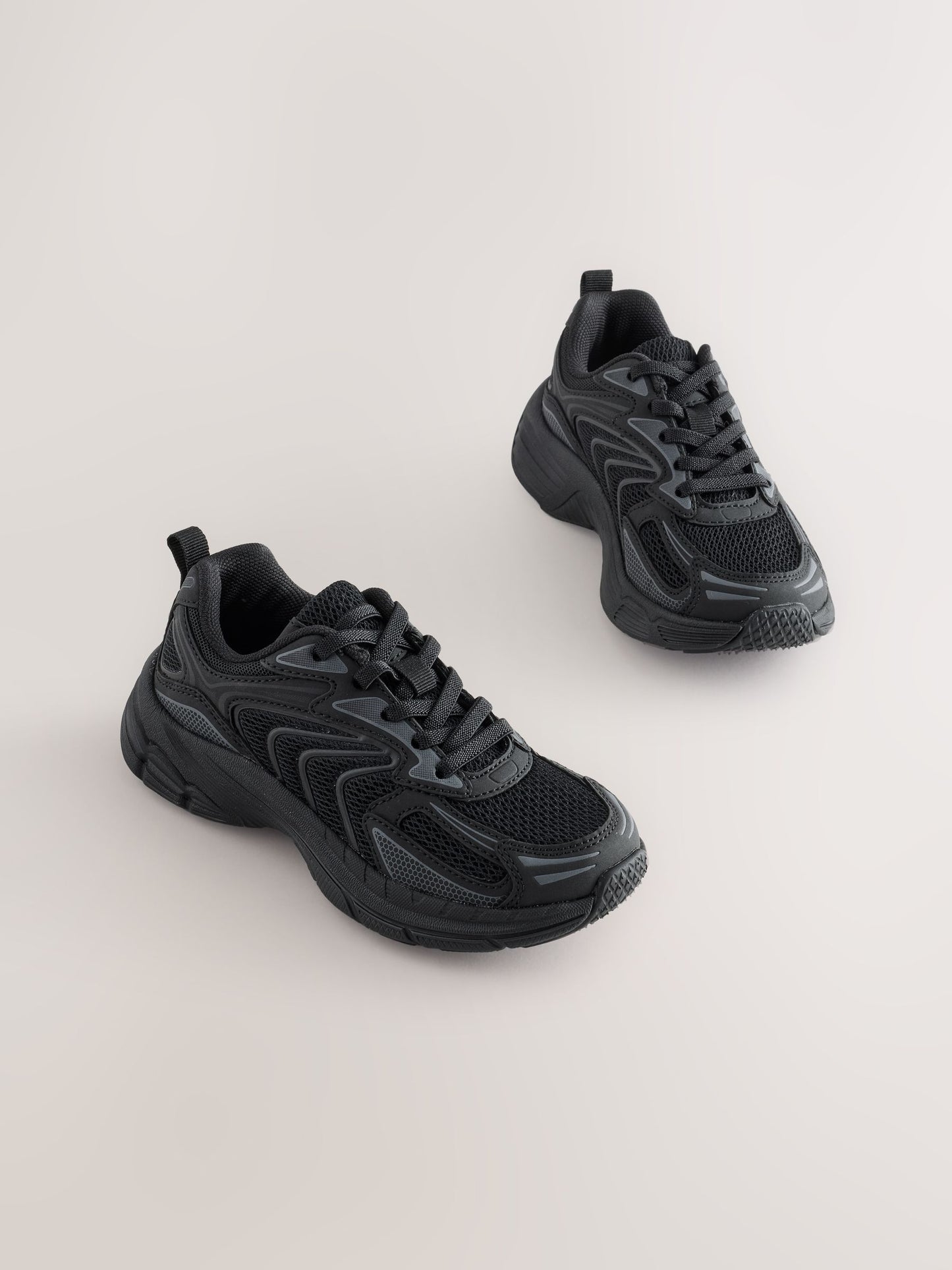 Black Standard Fit (F) Elastic Lace Trainers image 1