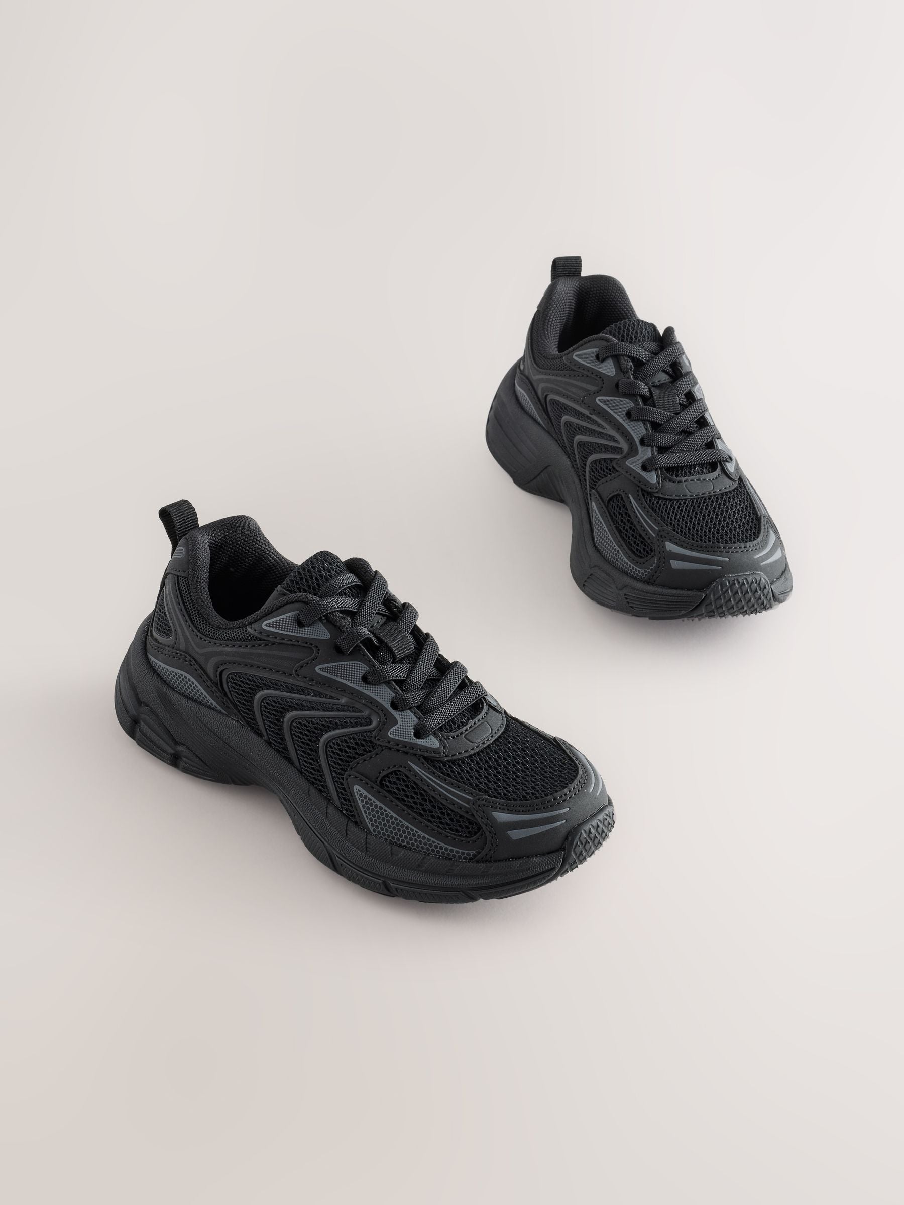 Black Standard Fit (F) Elastic Lace Trainers image 1