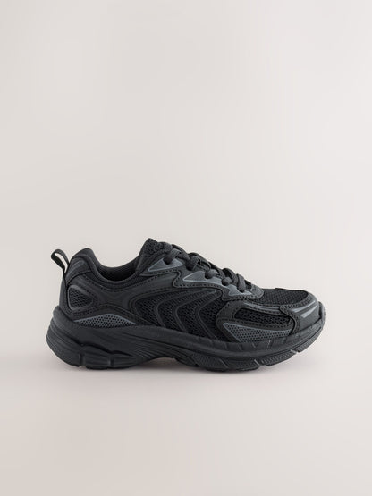 Black Standard Fit (F) Elastic Lace Trainers image 2