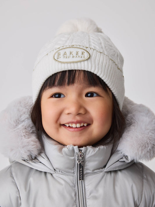 Dsiney Kidz - Baker by Ted Baker Ivory Cable Knit Heart Hat and Mittens Set image 2
