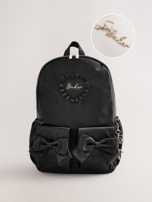 Baker by Ted Baker Black Back to School Childrens Satin Bow Backpack image 1