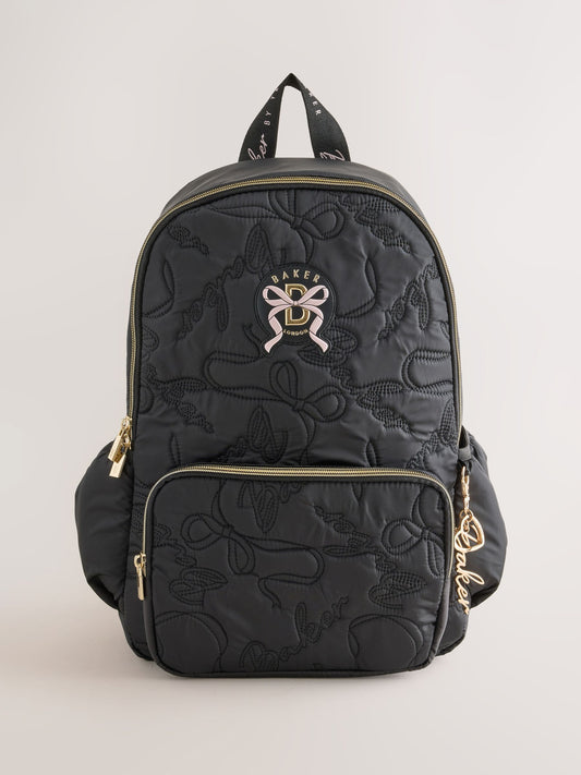 Baker by Ted Baker Black Back to School Childrens Quilted Bow Backpack image 1