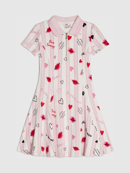 River Island Pink Stripe Lip & Hearts Print Polo Dress image 1