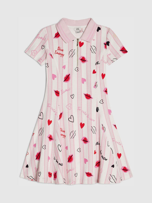 River Island Pink Stripe Lip & Hearts Print Polo Dress image 1