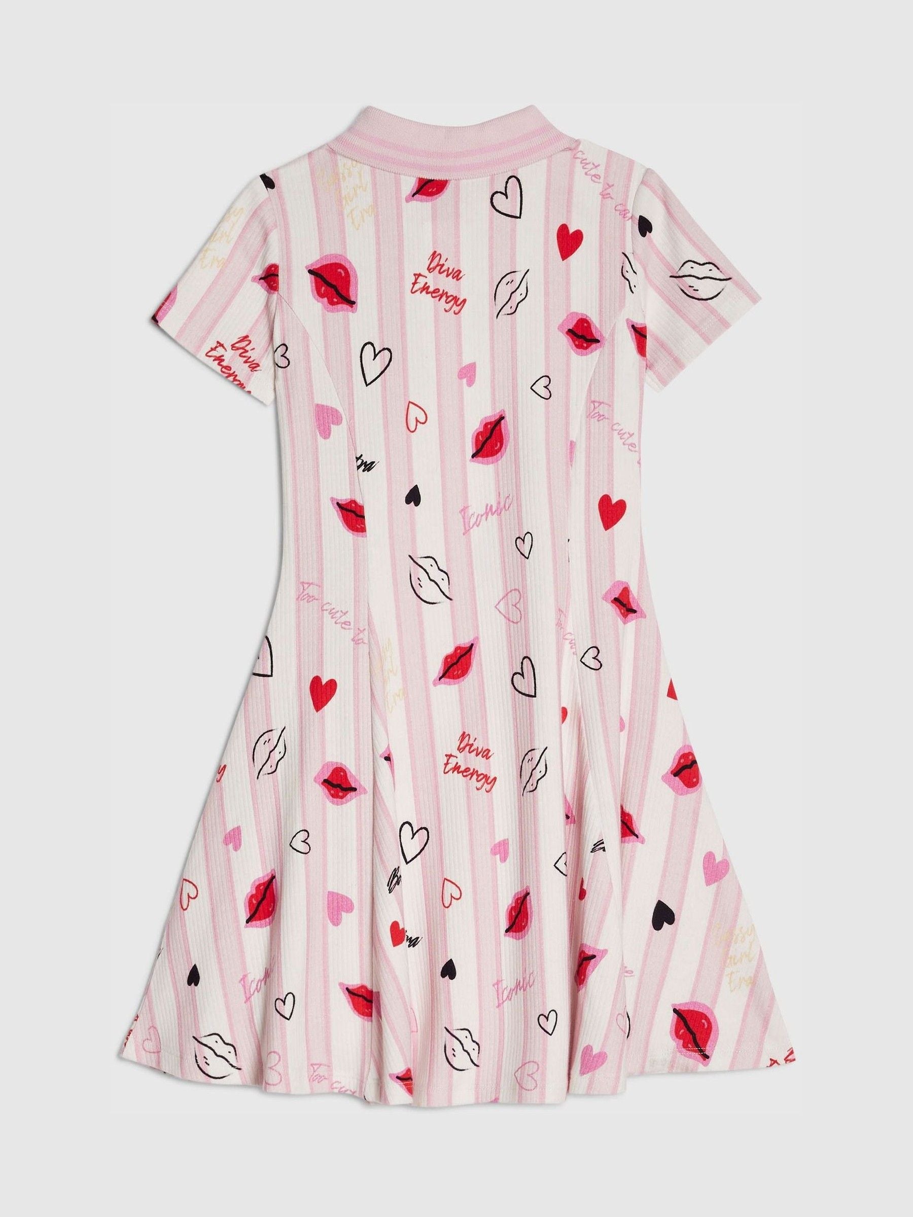 River Island Pink Stripe Lip & Hearts Print Polo Dress image 2